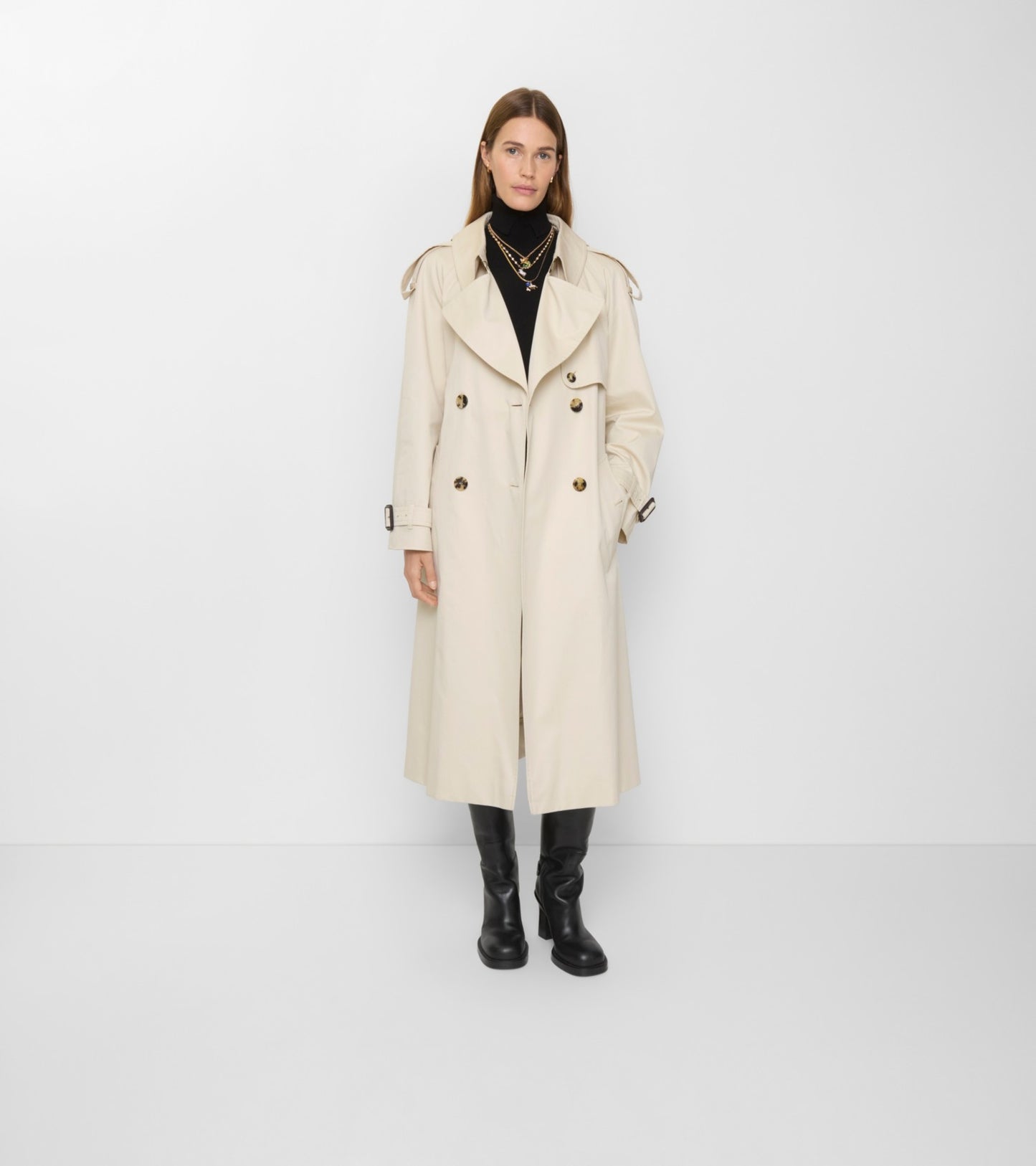 Long Gabardine Fitzrovia Trench Coat in Clam beige