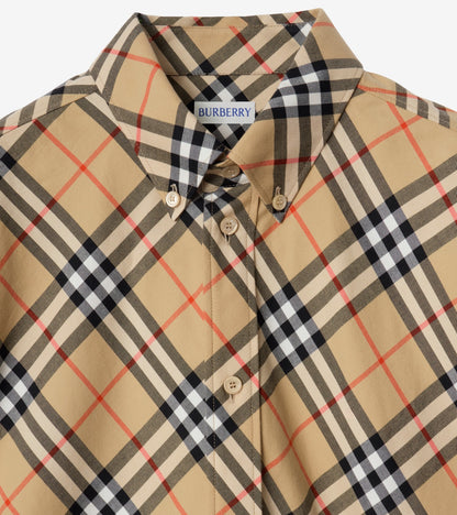 Relaxed Fit Check Cotton Flannel Shirt in Sand beige