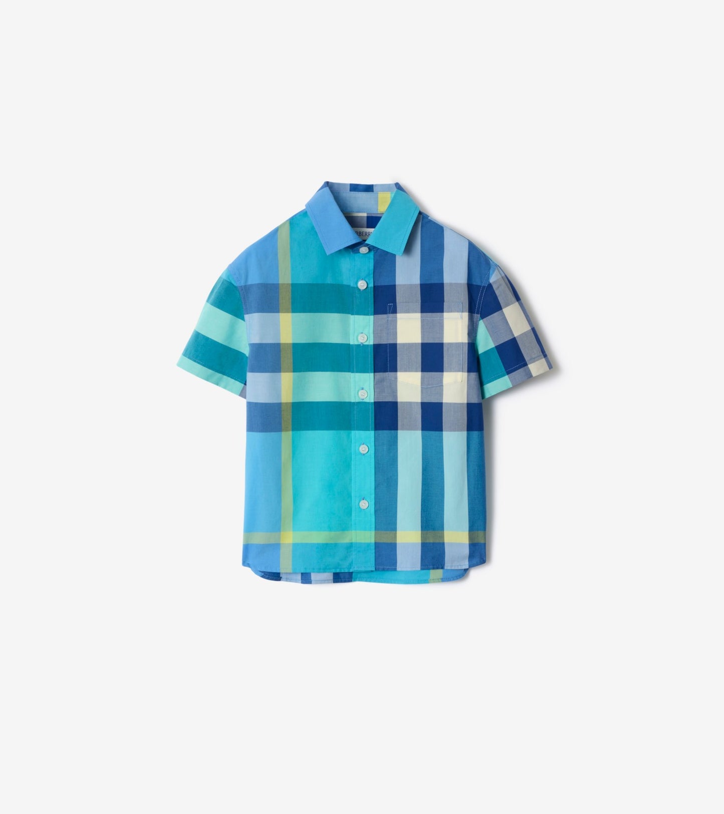 Check Cotton Shirt in Bright turquoise