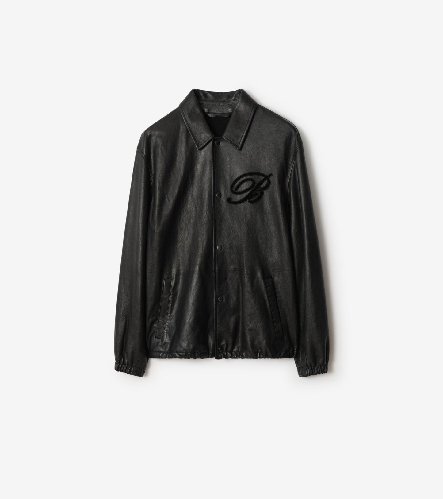 Cursive Logo Leather Overshirt in Black