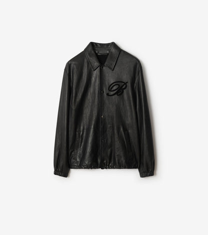 Cursive Logo Leather Overshirt in Black