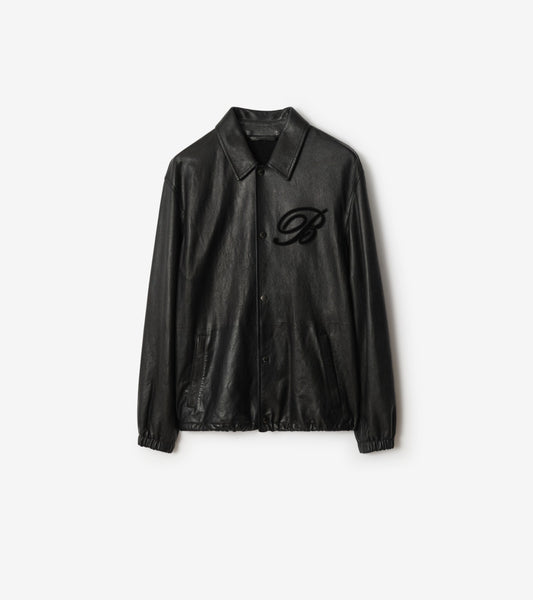 Cursive Logo Leather Overshirt in Black