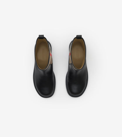 Check Panel Leather Boots in Black - Children