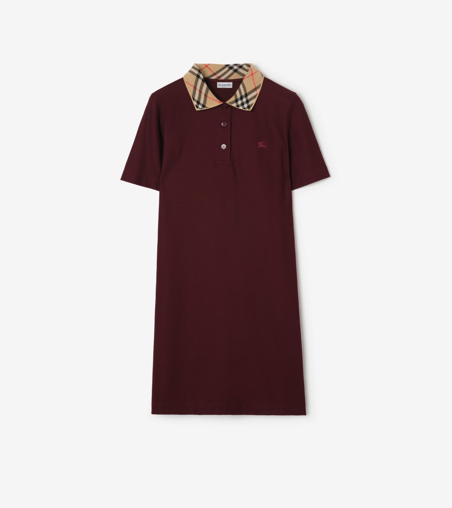 Check Collar Cotton Polo Shirt Dress in Posy pink