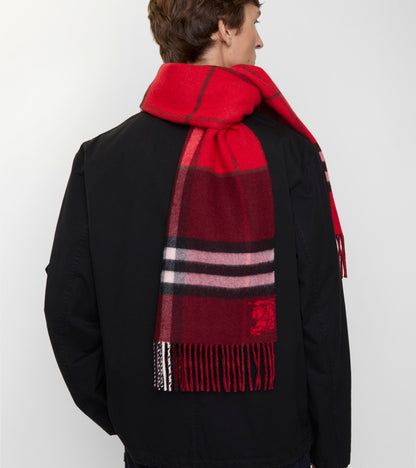 Contrast Check Cashmere Scarf in Post red/oxblood red