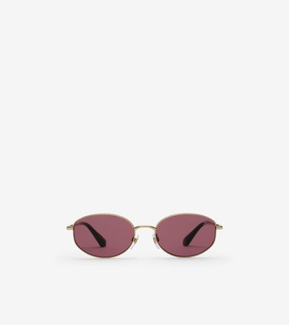 Metal Check Oval Sunglasses in Light gold