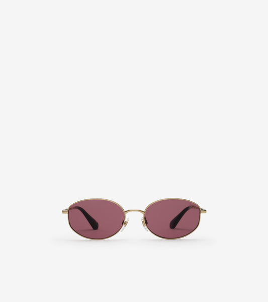 Metal Check Oval Sunglasses in Light gold