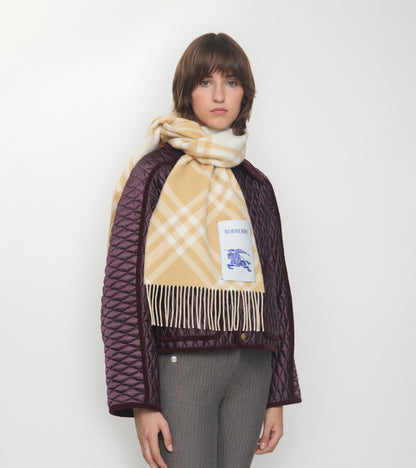 Check Cashmere Scarf in Sand beige