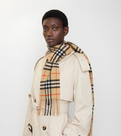 Narrow Check Cashmere Scarf in Sand beige