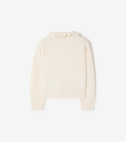 Check Pocket Cotton Wool Cardigan in Ivory white