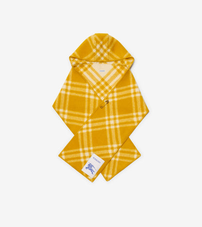 Check Wool Hooded Scarf in Pear yellow