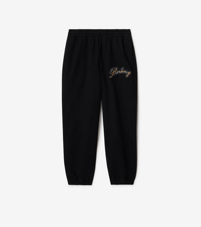 Check Cursive Logo Cotton Jogging Pants in Black