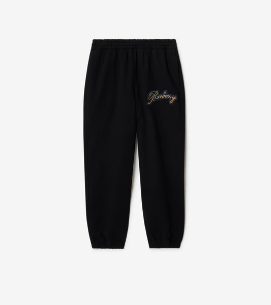 Check Cursive Logo Cotton Jogging Pants in Black