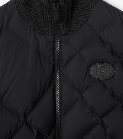 Check-stitch Nylon and Wool Jacket in Black