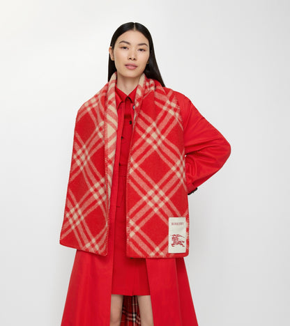 Check Wool Scarf in Crayon red
