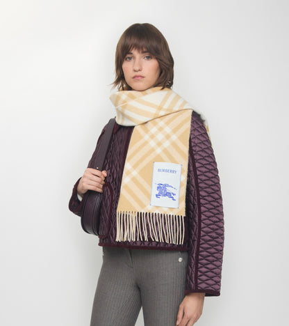 Check Cashmere Scarf in Sand beige