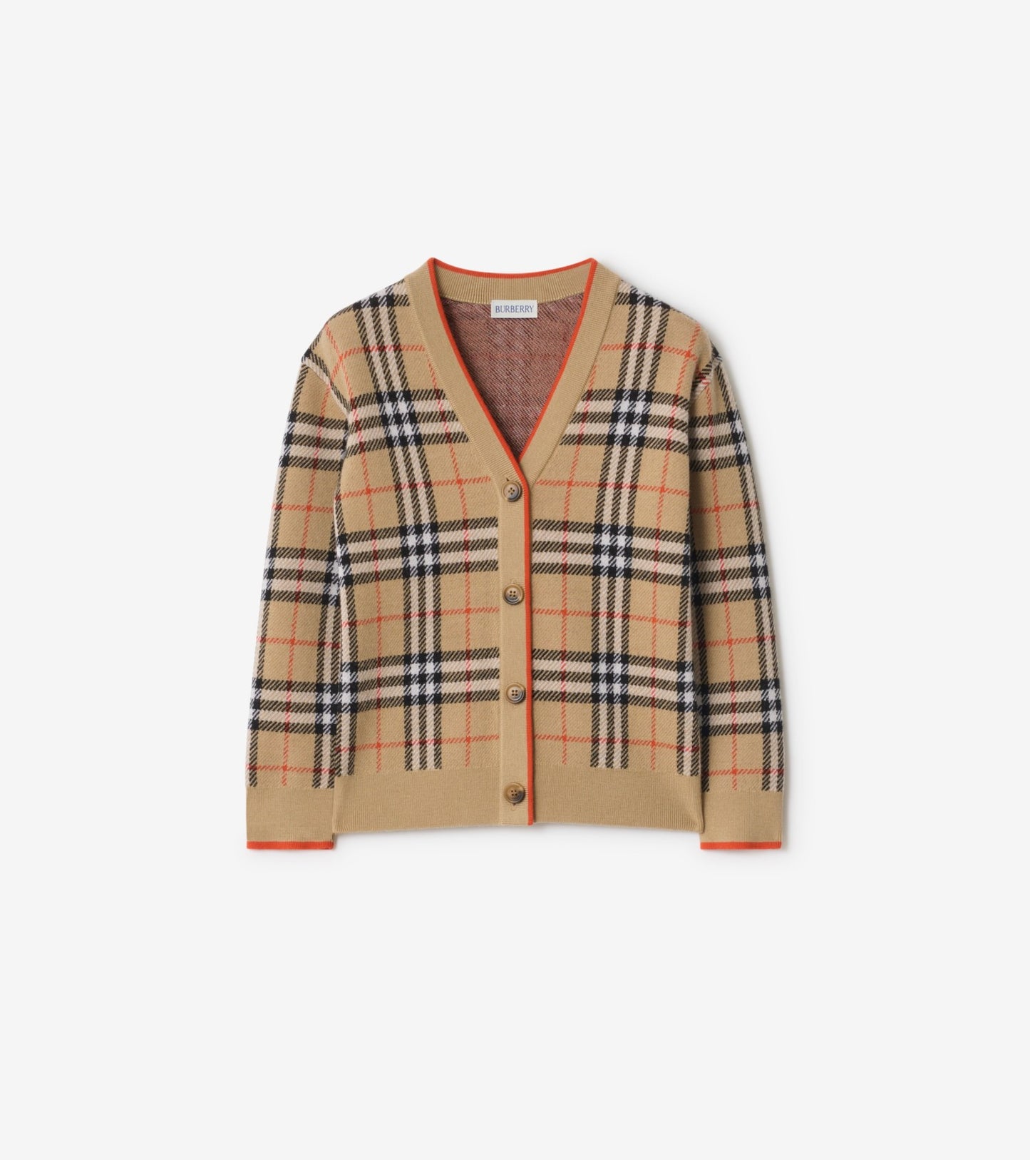 Check Wool Cardigan in Sand beige