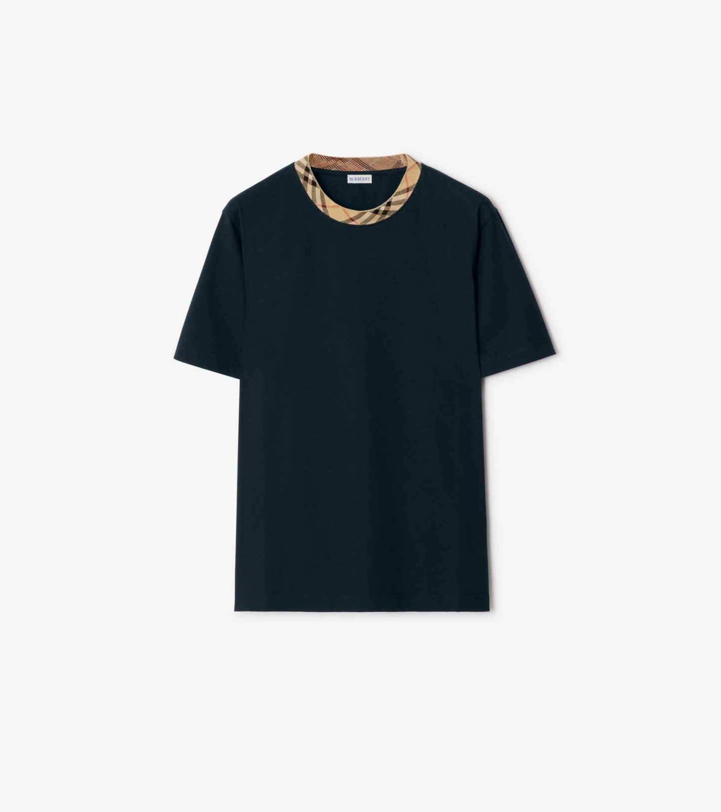 Check Trim Cotton T-shirt in Navy