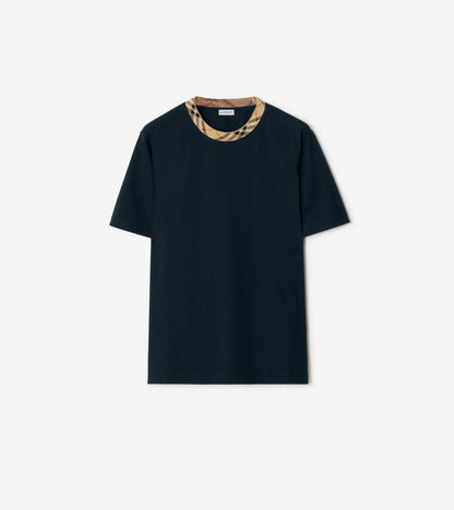 Check Trim Cotton T-shirt in Navy