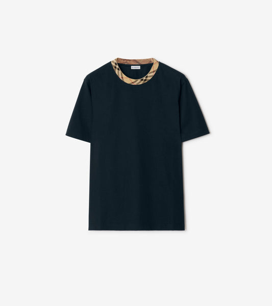 Check Trim Cotton T-shirt in Navy