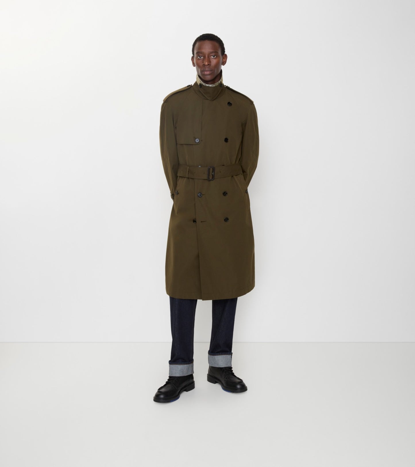 Long Lightweight Cotton Trench Coat in Marsh green
