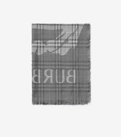Wide Knight Check Wool Silk Scarf in Mitten grey
