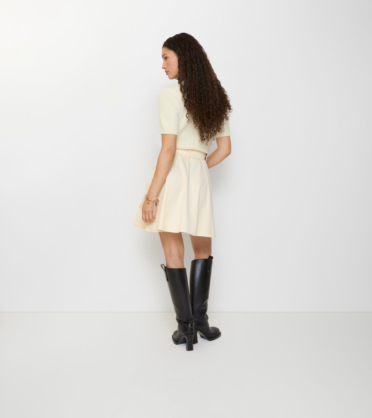 Gabardine Trench Mini Skirt in Ceramic white
