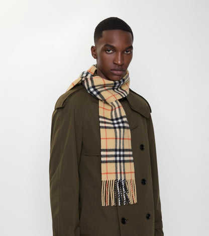 Narrow Check Cashmere Scarf in Sand beige