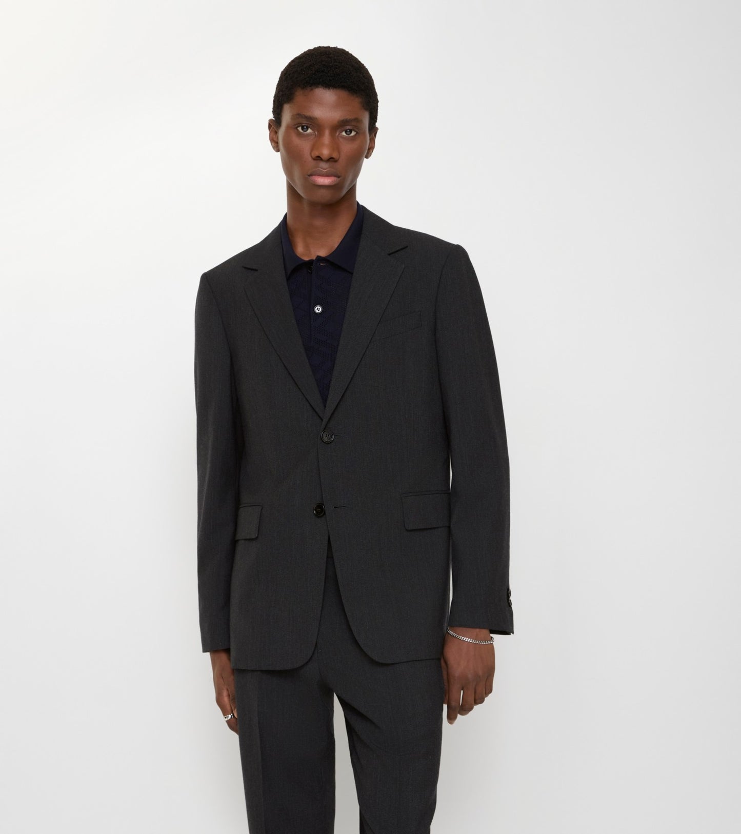 Wool Blend Tailored Jacket in Midnight grey melange