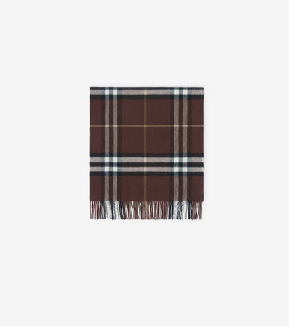 Wide Check Cashmere Scarf in Treacle brown