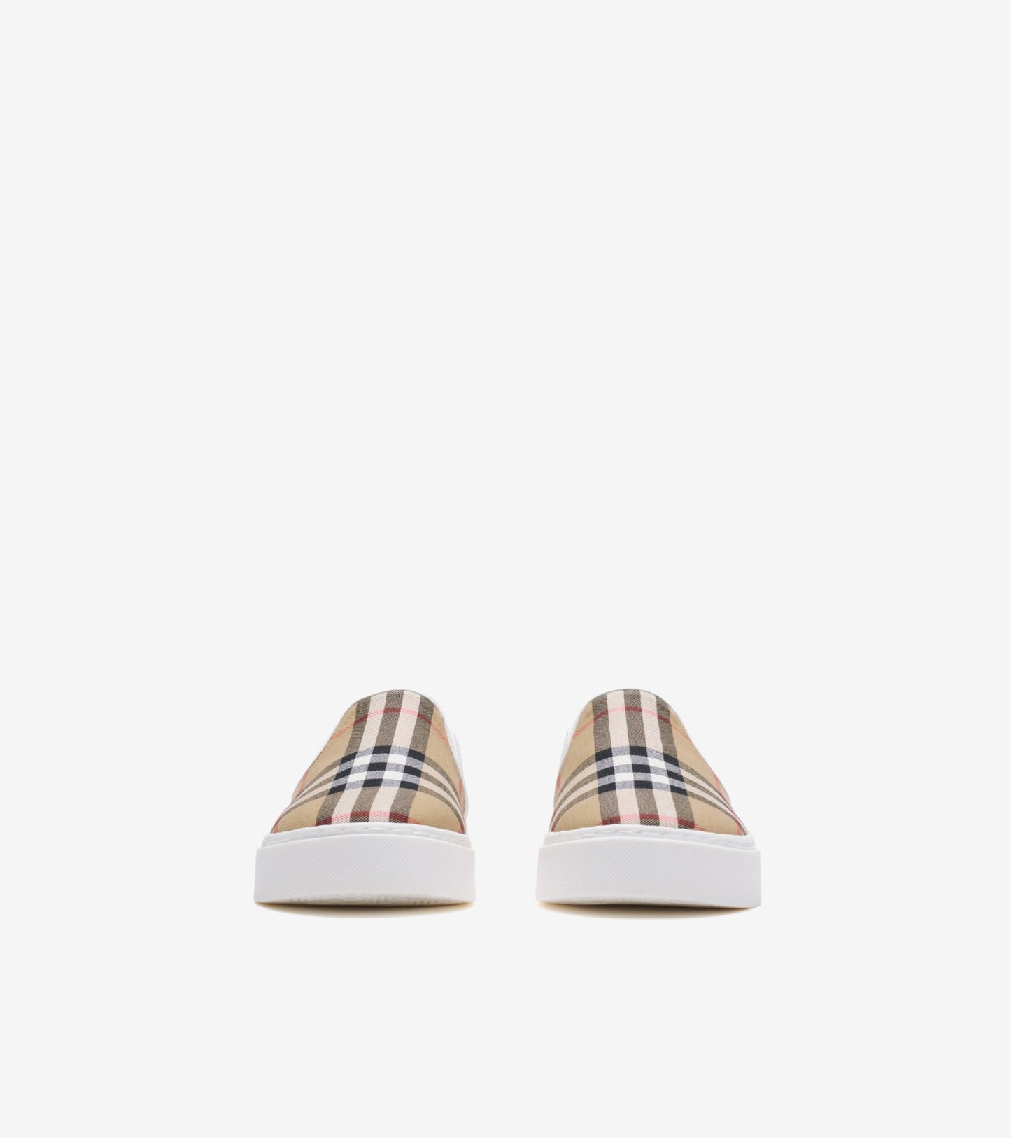 Check Cotton Slip-on Sneakers in Sand beige - Children