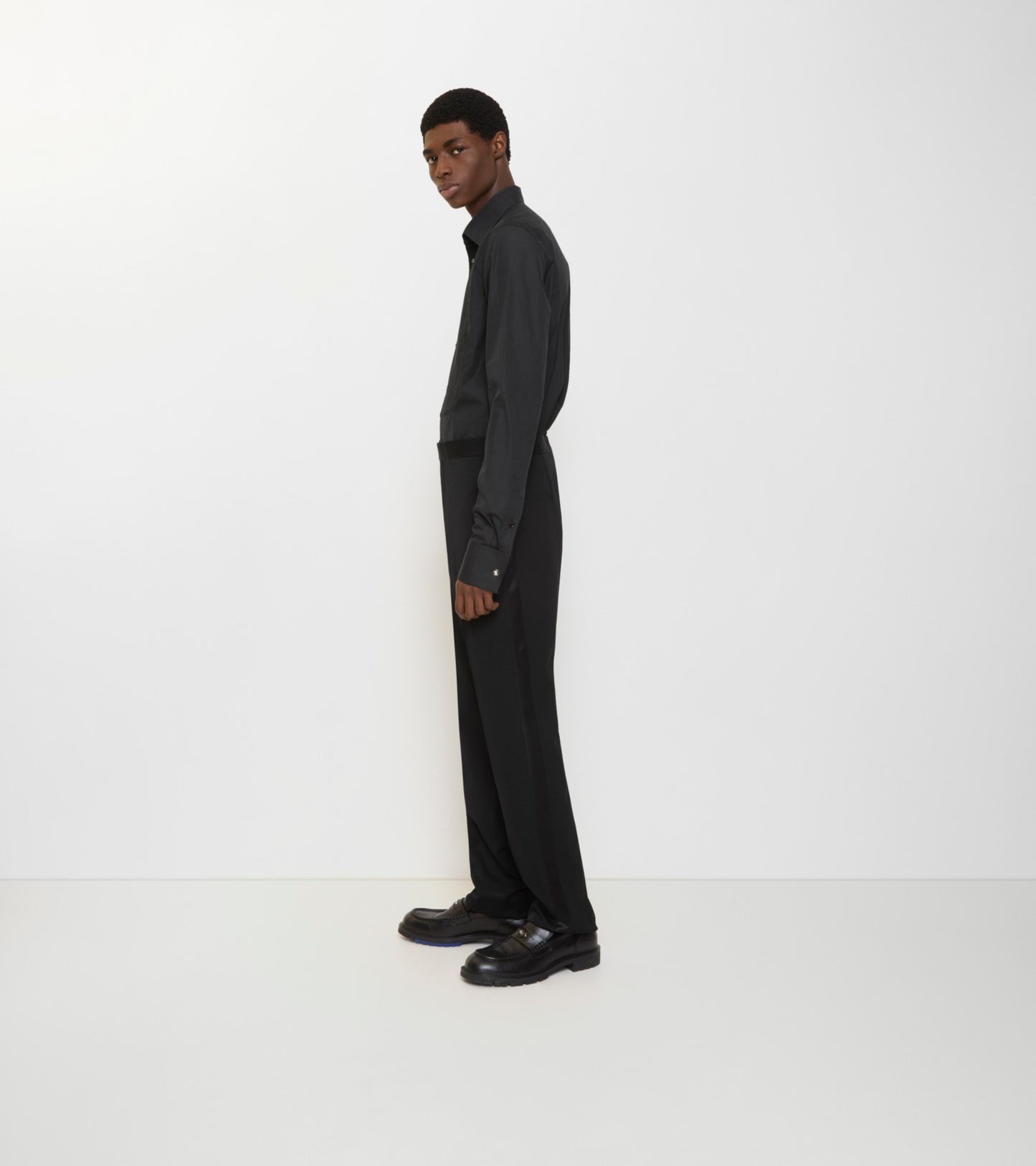 Grain de Poudre Wool Tuxedo Trousers in Black