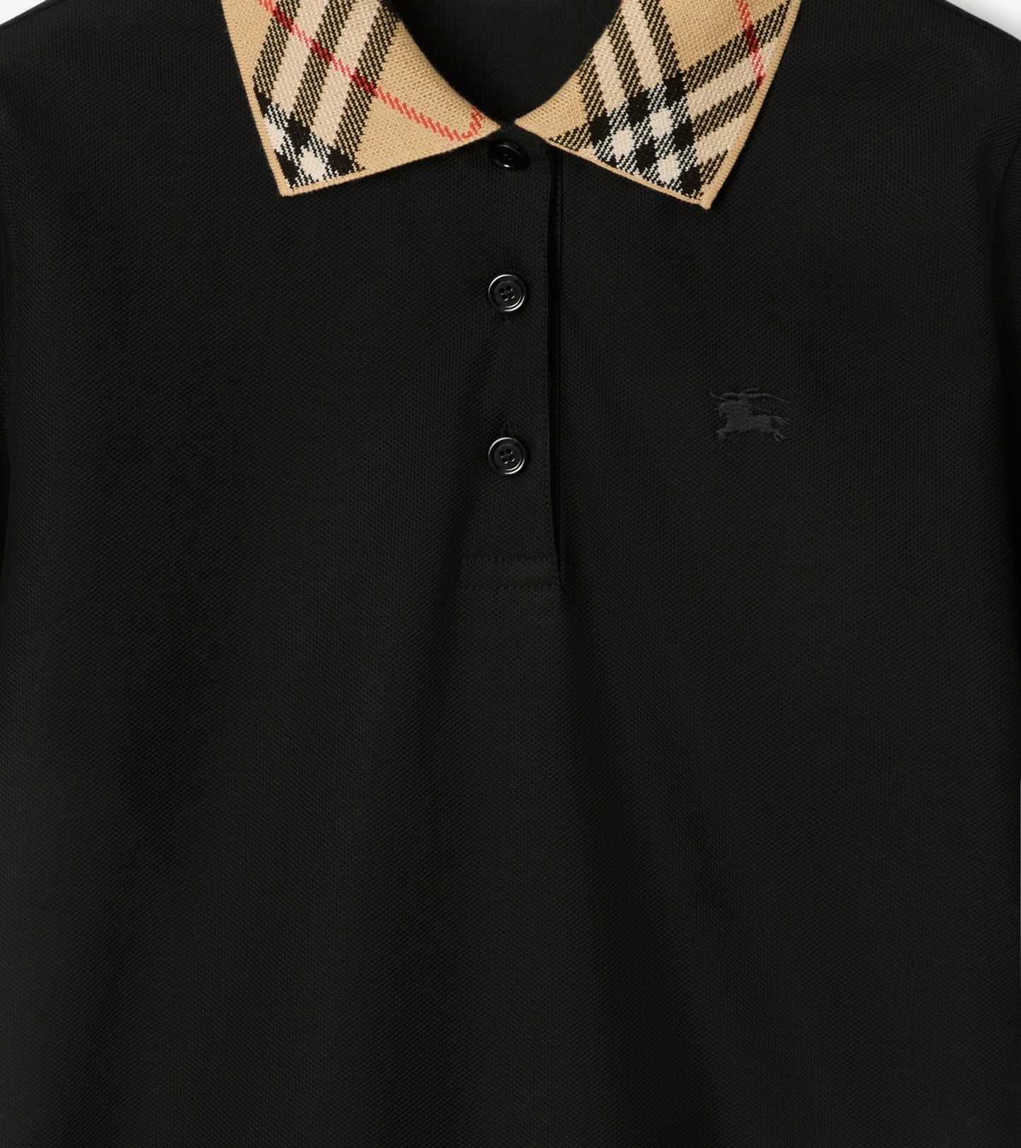 Check Collar Cotton Polo Shirt in Black