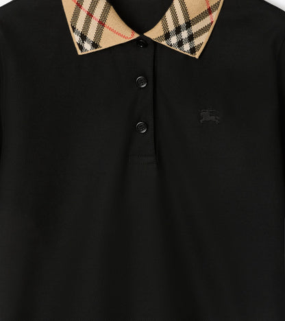 Check Collar Cotton Polo Shirt in Black
