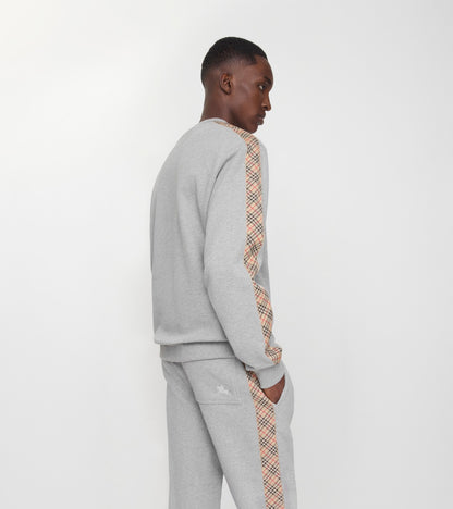 Check Trim Cotton Sweatshirt in Pale grey melange