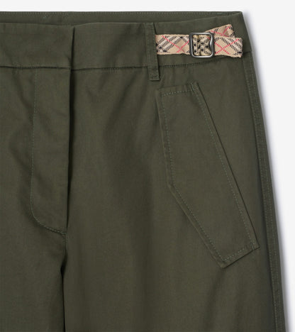 Check Trim Gabardine Cargo Trousers in Marrow green