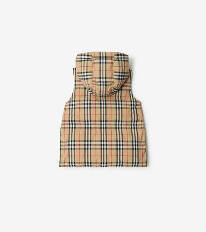 Check Nylon Puffer Gilet in Sand beige