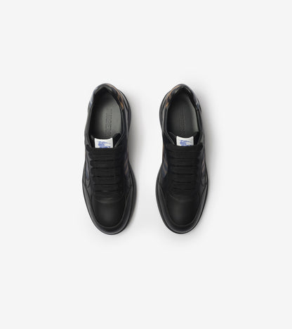 Leather and Check Terrace Sneakers in Black/wave blue