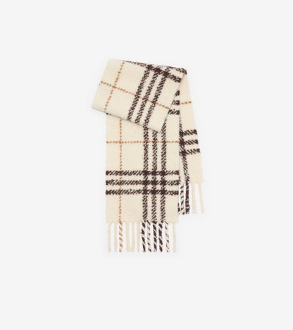 Check Alpaca Wool Blend Bouclé Scarf in Pebble white