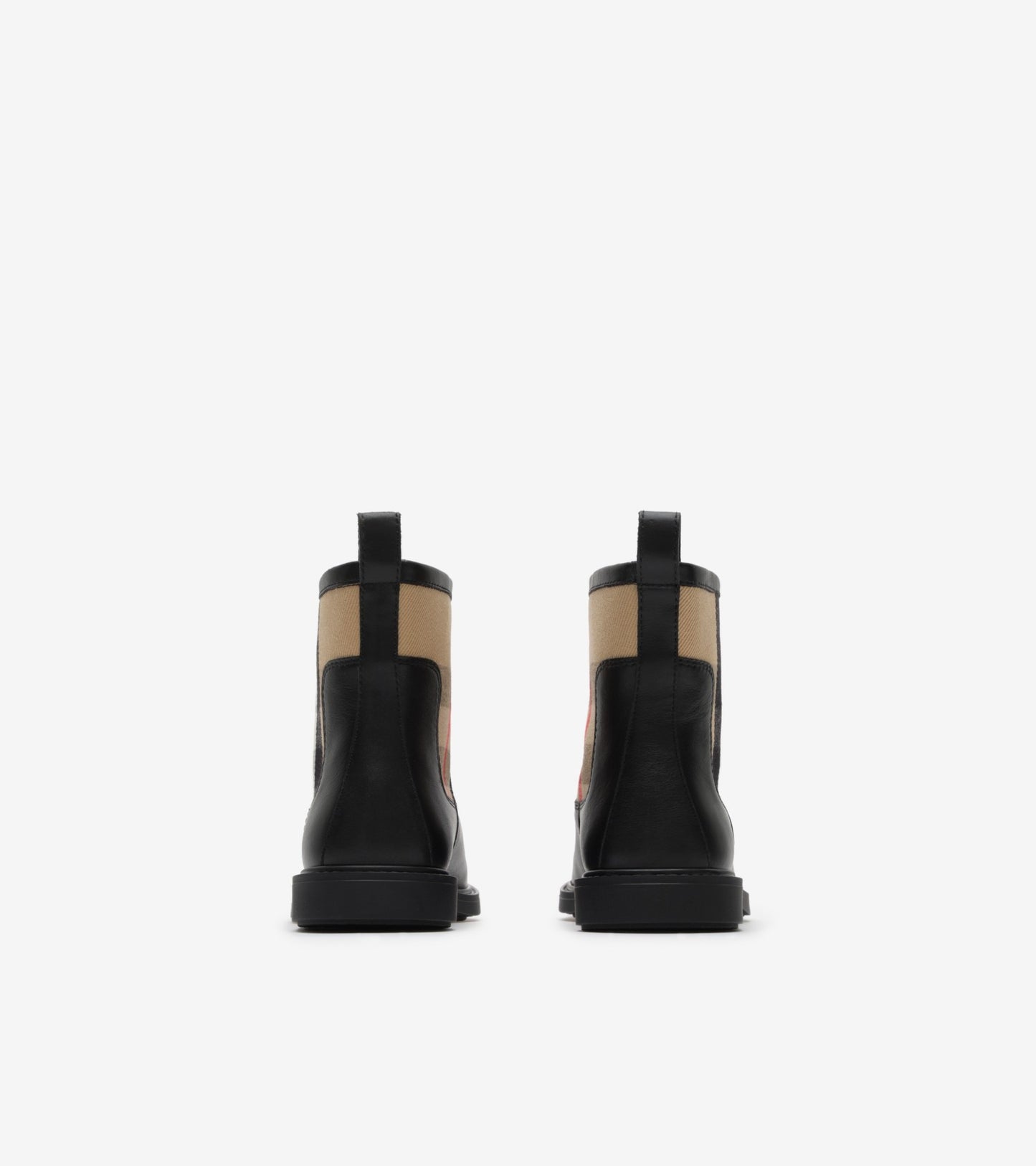 Check Panel Leather Boots in Black - Children