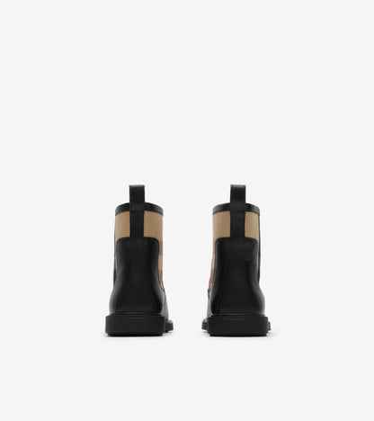 Check Panel Leather Boots in Black - Children