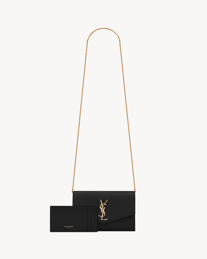 UPTOWN CHAIN WALLET IN GRAIN DE POUDRE EMBOSSED LEATHER