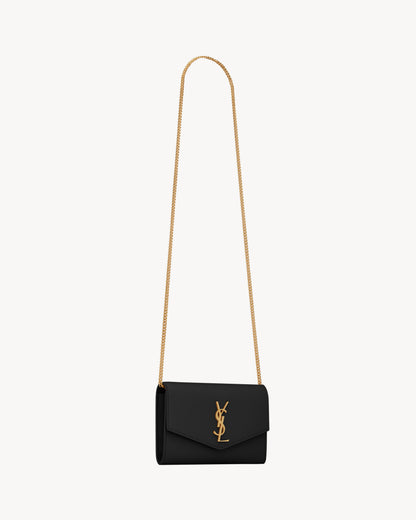 UPTOWN CHAIN WALLET IN GRAIN DE POUDRE EMBOSSED LEATHER