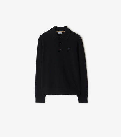 Long-sleeve Cashmere Blend Polo Shirt in Scorched brown
