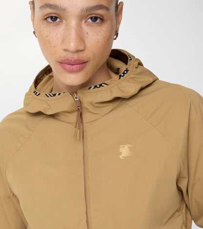 Stretch Nylon Hooded Jacket in Beige