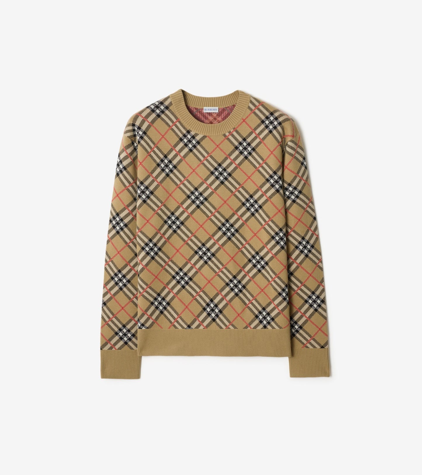 Check Cotton Wool Sweater in Sand beige