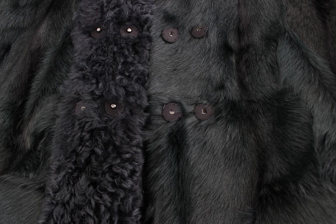 Dolce & Gabbana Black Goat Fur Shearling Long Jacket Coat
