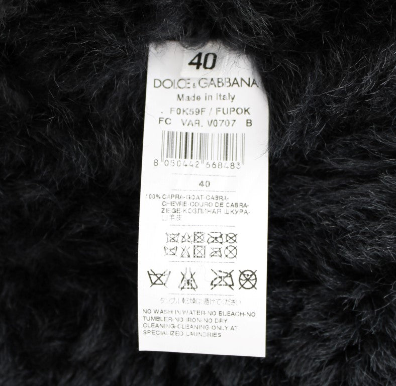 Dolce & Gabbana Black Goat Fur Shearling Long Jacket Coat