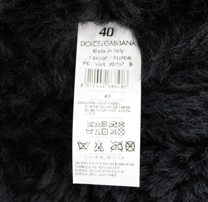 Dolce & Gabbana Black Goat Fur Shearling Long Jacket Coat