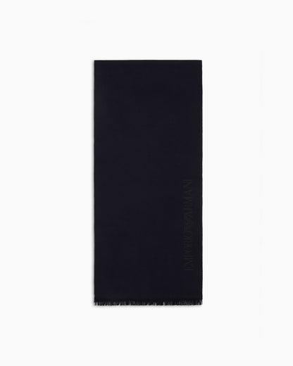 Wool scarf with jacquard logo lettering